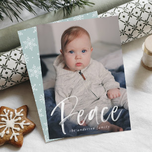 Modern Peace Script Ice Blue Foto Feiertagskarte