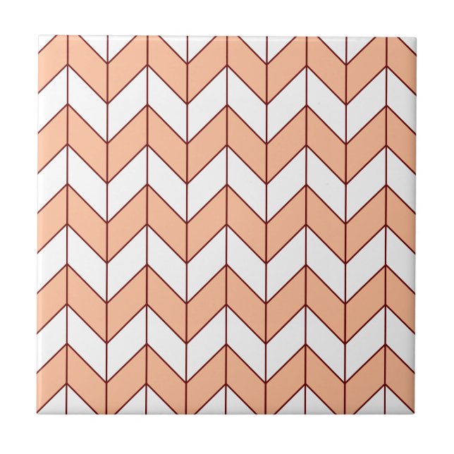 Modern Peach Burgundy Herringbone Fliese (Vorderseite)