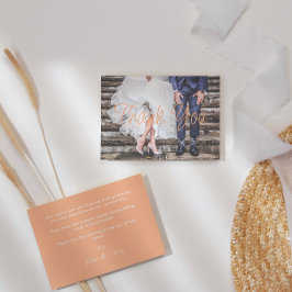 Modern Peach Foto Wedding Dankeschön Card Dankeskarte