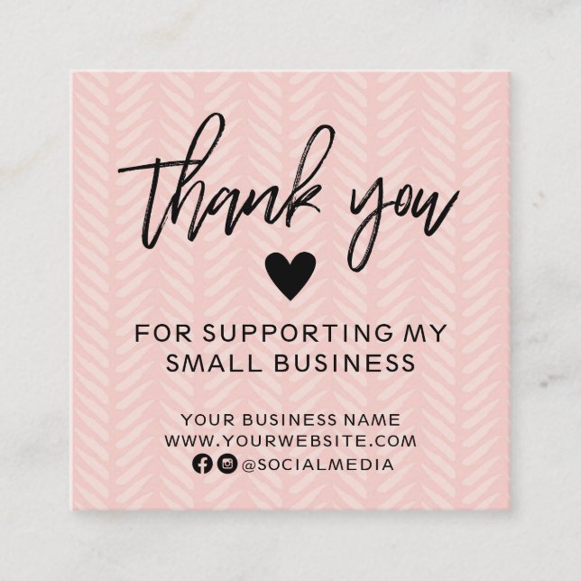 Modern Peach Pink Vielen Dank Square Business Card Quadratische Visitenkarte (Vorderseite)