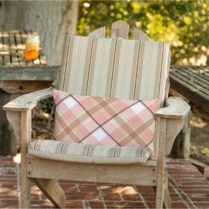 Modern Peach Red Orange White Brown Kariertes Must Kissen Für Draußen