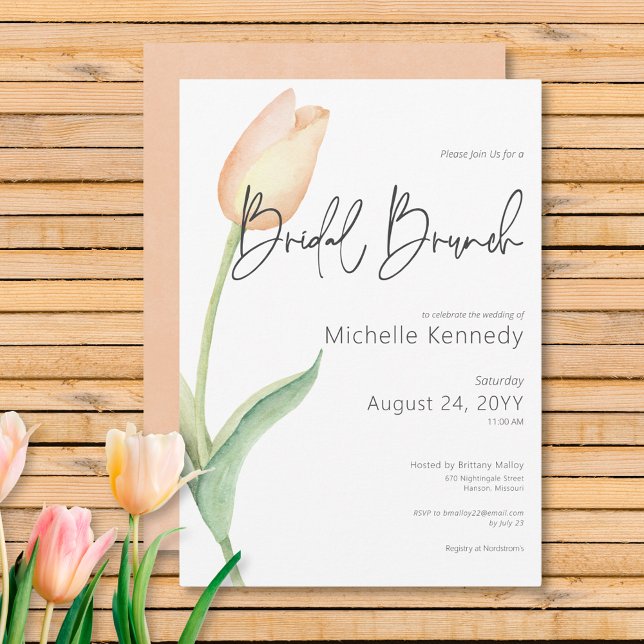 Modern Peach Tulip Solo Bridal Brunch Einladung (Modern Peach Tulip Solo Bridal Brunch Invitation)
