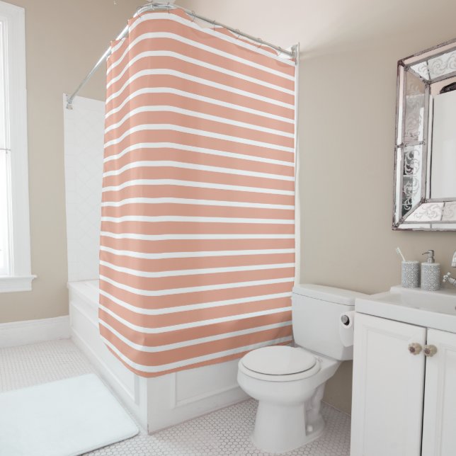 Modern Peach & White Striped Shower Curtain  Duschvorhang (Beispiel)