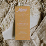 Modern Peachy Colorful Funky Stylish Wedding Menükarte<br><div class="desc">A colorful retro funky modern peach pink wedding dinner menu. Which features chic template design of boho vintage sweet peach background and pink bold typography .Perfect and matching with the whole suite.</div>