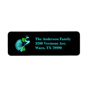 Modern Peacock Black Custom Address Label