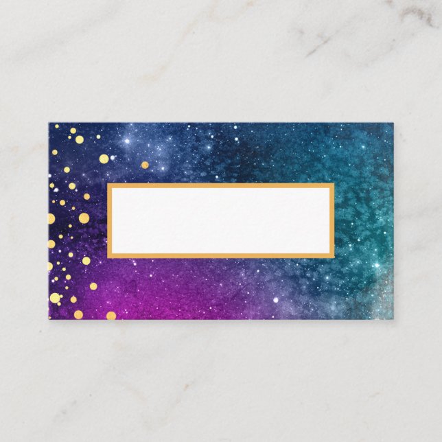 Modern Peacock Blue Gold Wasserfarbenhochzeit Platzkarte (Vorderseite)