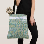 Modern Peacock Blue Pattern Tote Bag<br><div class="desc">Stilvolles und modernes Pfauenblau mit Senf gelben Farben Tote Tasche,  die personalisiert werden kann.</div>
