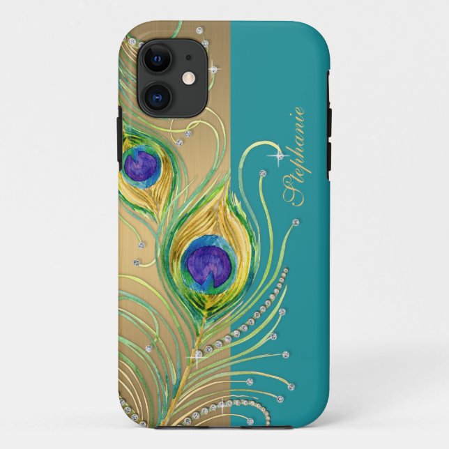 Modern Peacock Feathers Imitate Jewel Scroll Swirl Case-Mate iPhone Hülle (Rückseite)