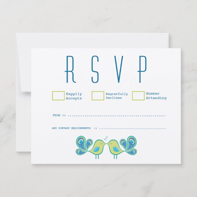 Modern Peacock Love Birds Wedding RSVP Cards Karte (Vorderseite)