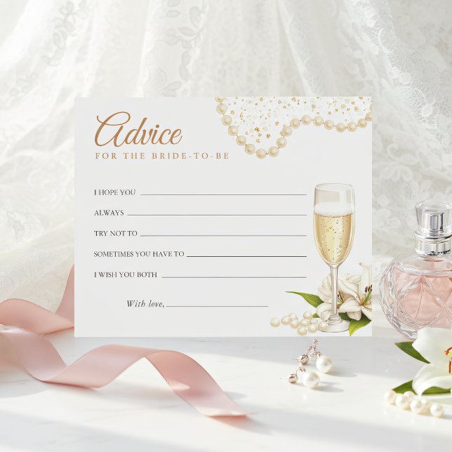 Modern Pearls & Prosecco Bridal Shower Advice Card (Von Creator hochgeladen)
