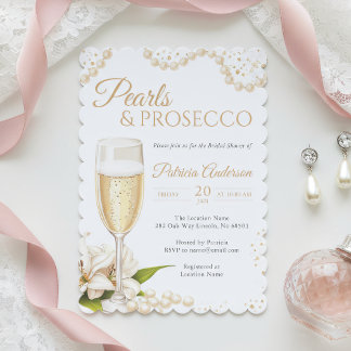 Modern Pearls & Prosecco Bridal Shower Invitation Einladung