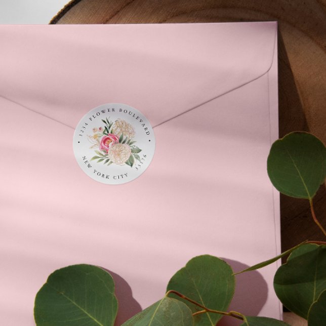 Modern Peony gold Bouquet Botanische Rücksendeadre Runder Aufkleber (Von Creator hochgeladen)