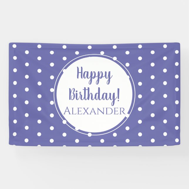 Modern Periwinkle Polka Dots Happy Birthday Banner (Horizontal)