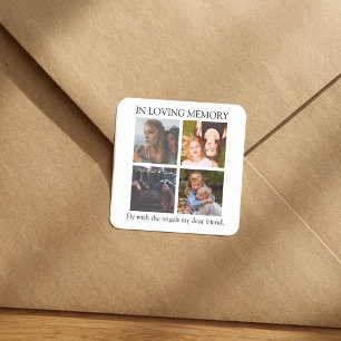 Modern   Personalisiert   4 Foto-Gedenkstätte Quadratischer Aufkleber