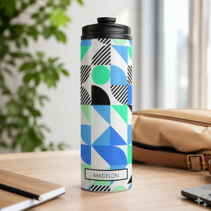 Modern Personalisiert Blue Mint Green Geometric Thermosbecher