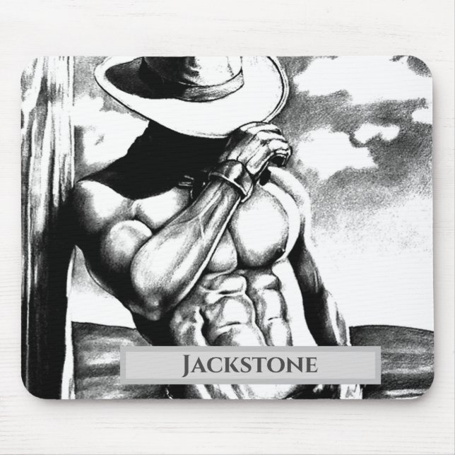 Modern Personalisiert Name Western Cowboy Cool Art Mousepad (Vorne)