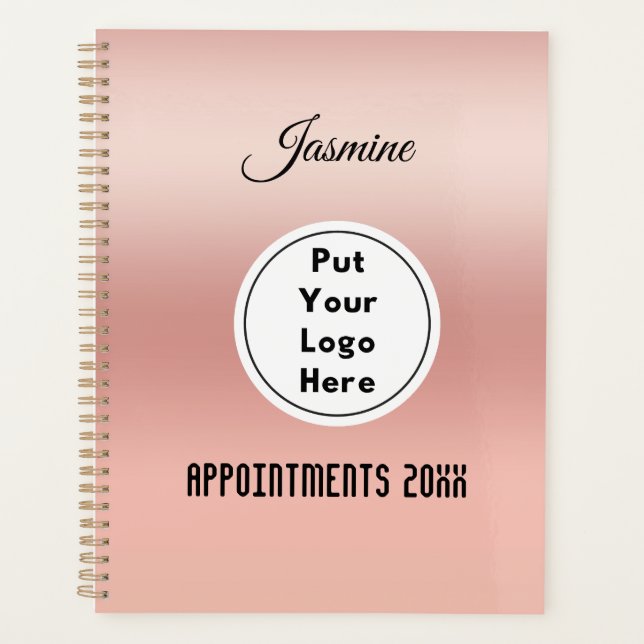 Modern Personalisierte Rose Gold Logo Jahr & Name Planer (Vorderseite)