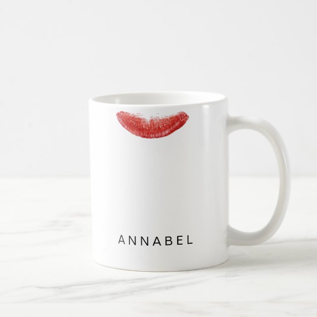 Modern personalisierte rote Lippenstift-Marke Kaffeetasse (Rechts)