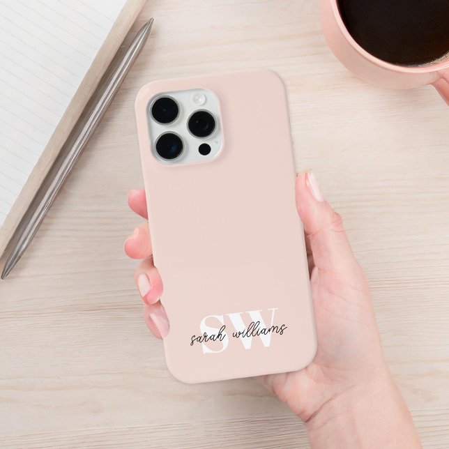 Modern Personalisierter Monogramm Name Rosa Case-Mate iPhone Hülle (Von Creator hochgeladen)