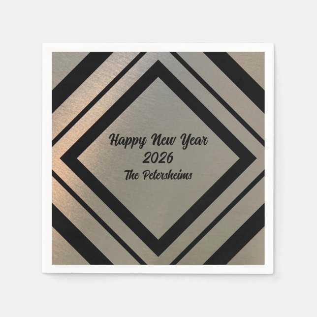 Modern Personalized Brushed Metal Happy New Years Serviette (Vorderseite)
