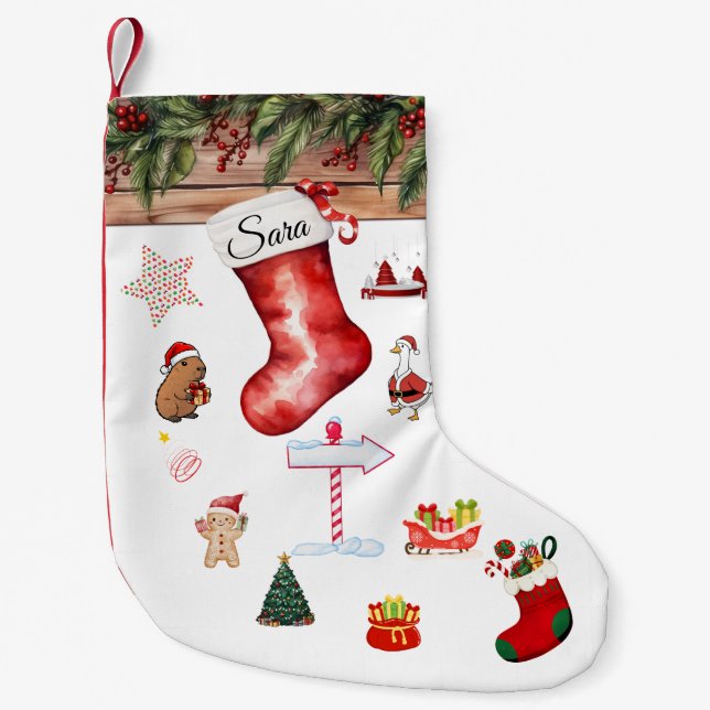 Modern Personalized Christmas Stocking Red & White Kleiner Weihnachtsstrumpf (Vorderseite)