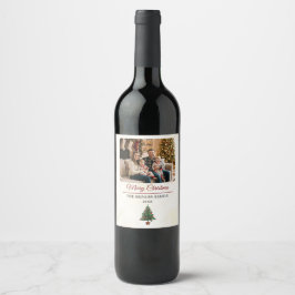 Modern Personalized Family Photo Christmas  Weinetikett
