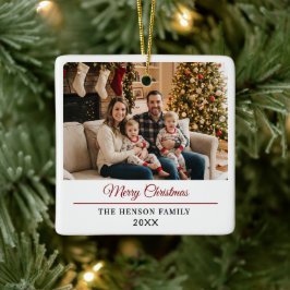 Modern Personalized Family Photo Merry Christmas  Keramikornament