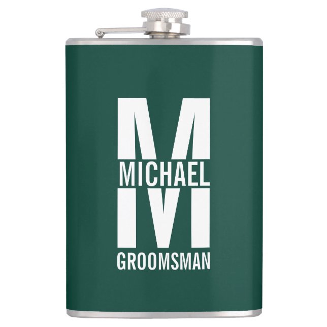 Modern Personalized Groomsmen Monogram and Name Flachmann (Vorderseite)
