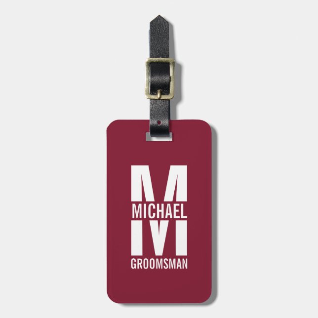 Modern Personalized Groomsmen Monogram and Name Gepäckanhänger (Vorderseite vertikal)