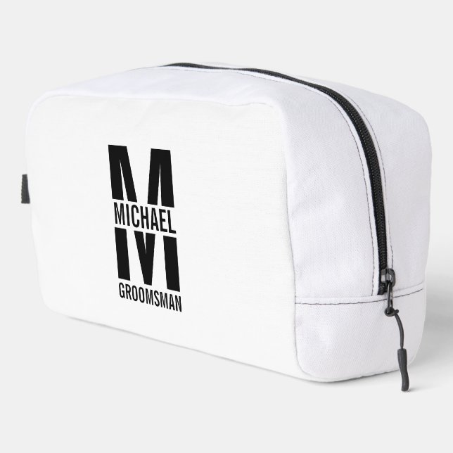 Modern Personalized Groomsmen Monogram and Name Waschbeutel (Rechte Ecke)