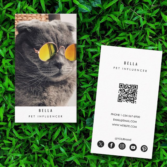 Modern Pet Cat Influencer Photo QR Code  Visitenkarte (Modern Pet Cat Influencer Photo QR Code Business Card)