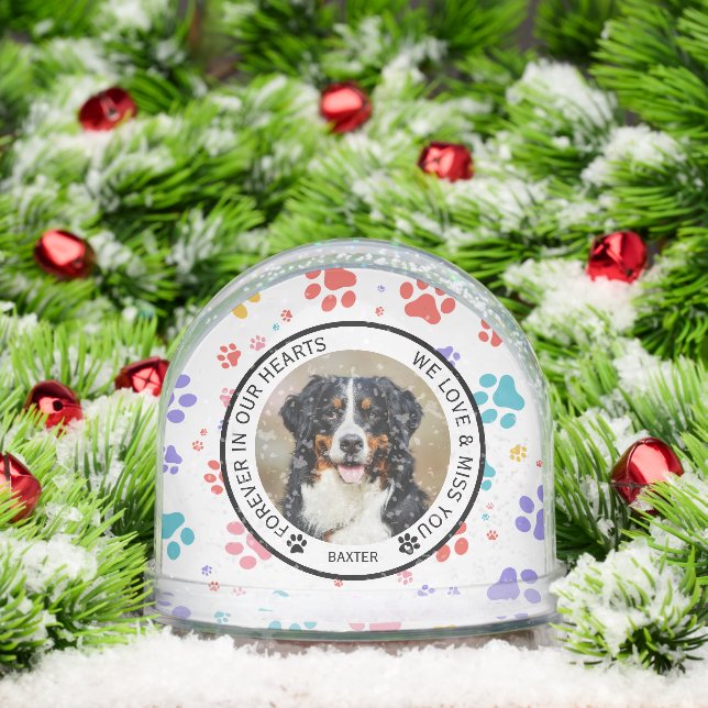 Modern Pet Dog Paw Print Memorial  Schneekugeln (Weihnachten)