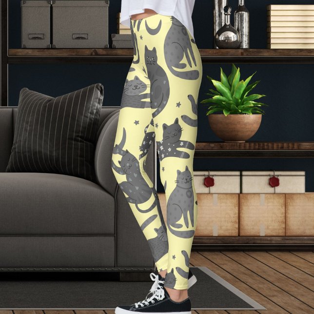 Modern Pet Lover Cream And Grey Kitten Cat Pattern Leggings (Von Creator hochgeladen)