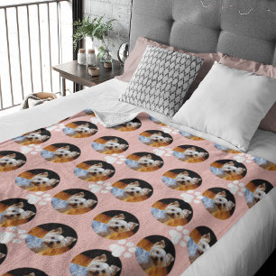 Modern Pet Lover Pet Photo Rose Gold w Paw Print Fleecedecke