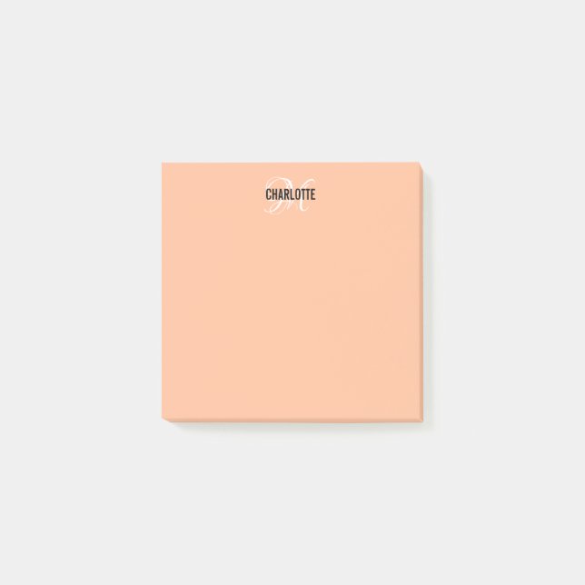 Modern pfirsichbuzz monogram name post-it klebezettel (Vorderseite)
