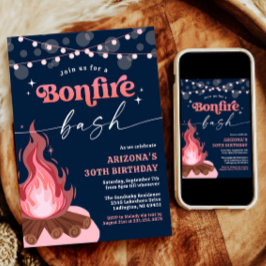 Modern Pfirsichrosa Bonfire Einladung, Bonfire Bas Einladung