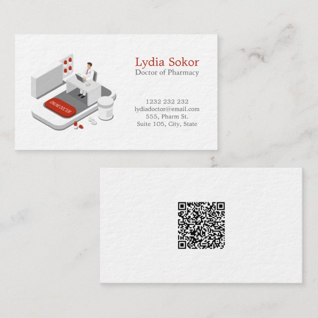 Modern Pharmacy Doctor Business Card with QR Code Visitenkarte (Vorne/Hinten)