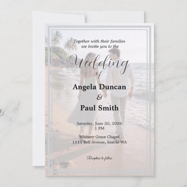 Modern Photo Background Wedding Invitation Card Einladung (Vorderseite)