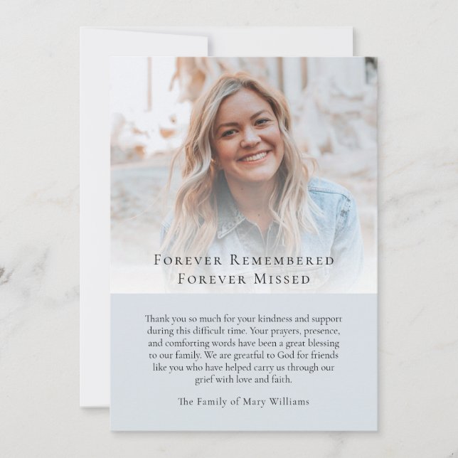 Modern Photo Bereavement Sympathy Funeral Memorial Dankeskarte (Vorderseite)