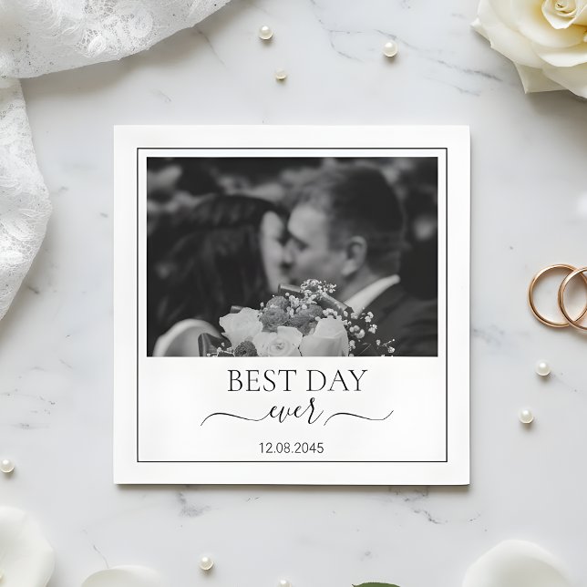 Modern Photo Best Day Ever Wedding Custom Napkin Serviette (Von Creator hochgeladen)
