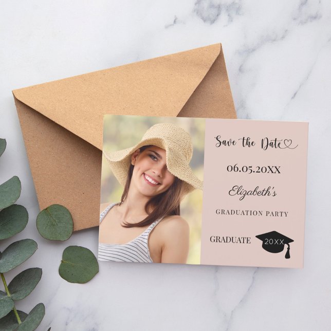 Modern photo blush pink neutral Graduation Party Save The Date (Von Creator hochgeladen)