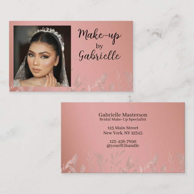 Modern Photo Boho Botanical Script Blush Pink Visitenkarte (Vorne/Hinten)