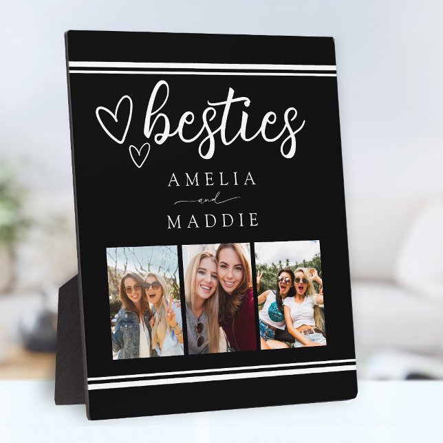 Modern Photo Collage Besties Black and White  Fotoplatte (Modern Photo Collage Besties Black and White Plaque)