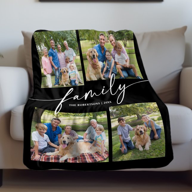 Modern Photo Collage Family Script Keepsake Fleecedecke (Von Creator hochgeladen)