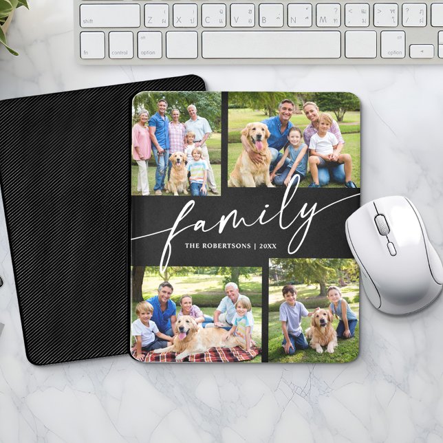Modern Photo Collage Family Script Keepsake Mousepad (Von Creator hochgeladen)
