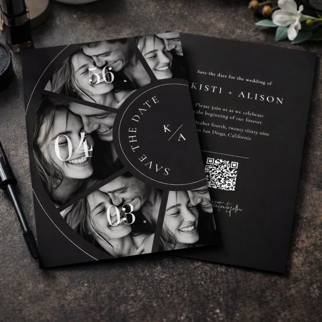 Modern Photo Collage QR Code Wedding Save the Date (Von Creator hochgeladen)