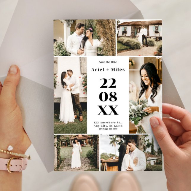 Modern Photo Collage Save the Date Wedding Einladung (Modern Photo Collage Save the Date Wedding Invitation, Custom Photo Wedding)