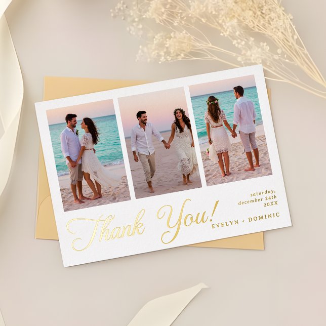 Modern Photo Collage Wedding Foil Thank You Cards Folieneinladung (Von Creator hochgeladen)
