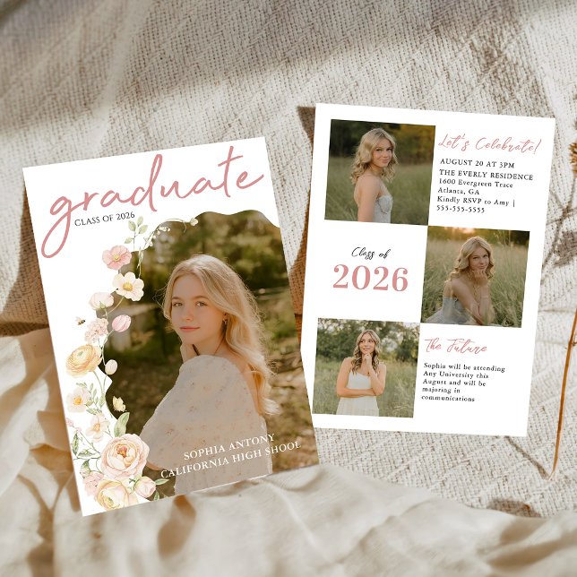 Modern Photo Floral Graduation Party Invitation Einladung (Von Creator hochgeladen)