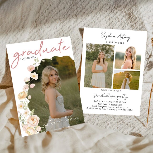 Modern Photo Floral Graduation Party Invitation Einladung (Von Creator hochgeladen)
